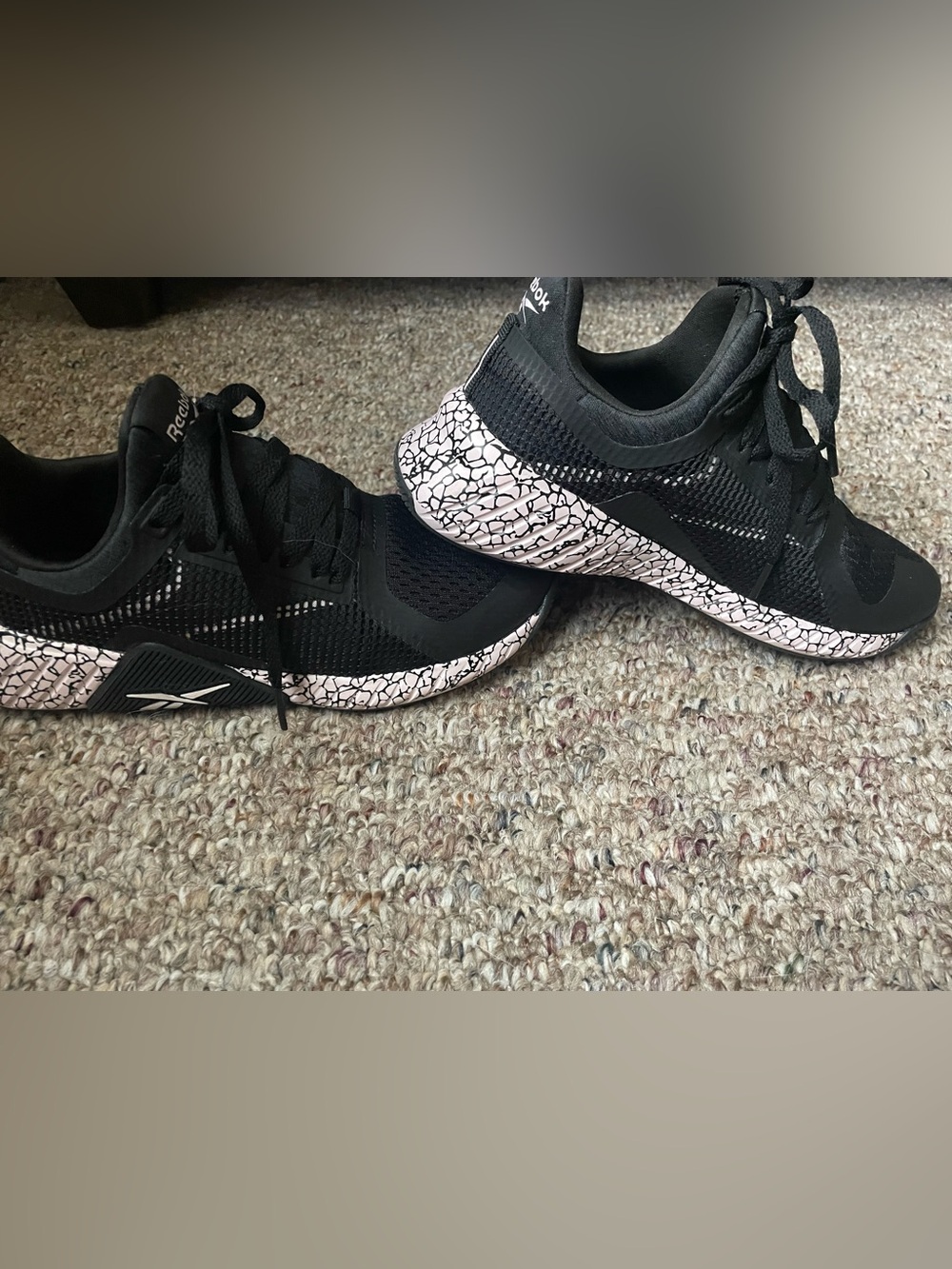 Reebok Black Athletic Shoes with Pink Crackle-Pattern Sole